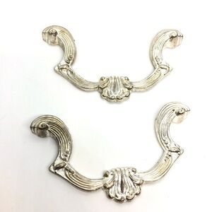 PAIR OF ART DECO STYLE ORNATE DRAWER HANDLE PULL TRAY HANDLE SILVER ALLOY HEAVY